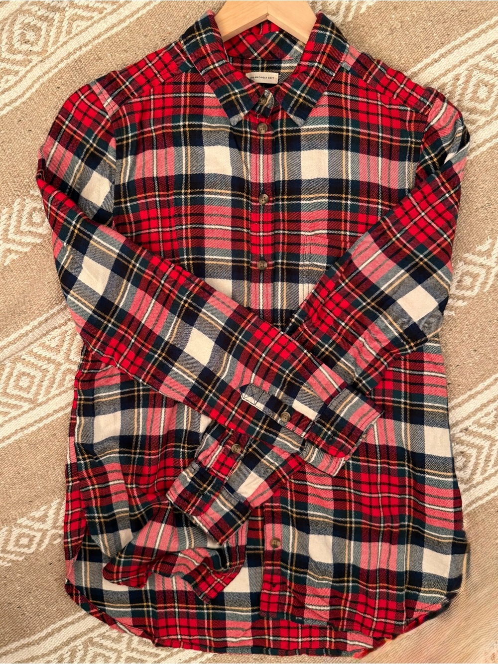 American Eagle Red Teal Navy White Plaid Cotton Flannel Boyfriend Fit Shirt S